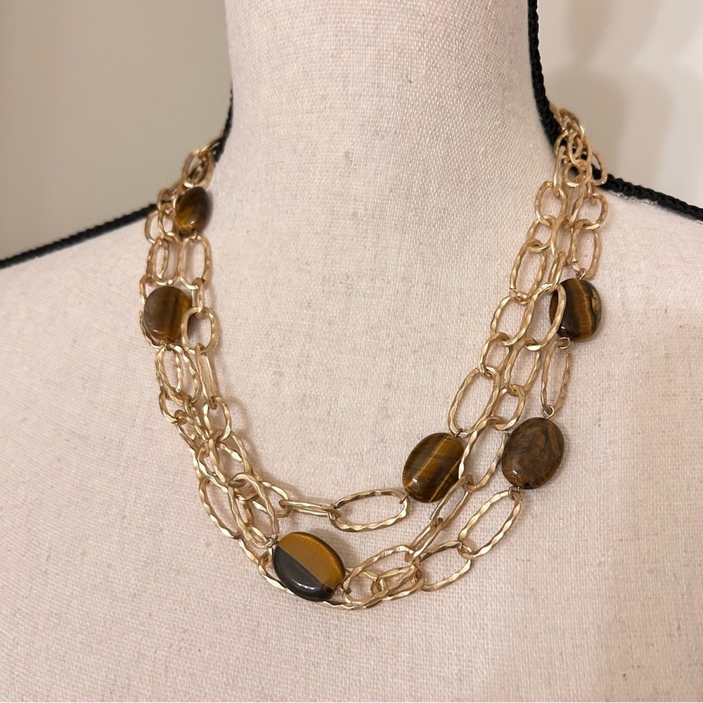 Gold and Brown Resin Beaded Multi-Layer Necklace - Picture 1 of 3